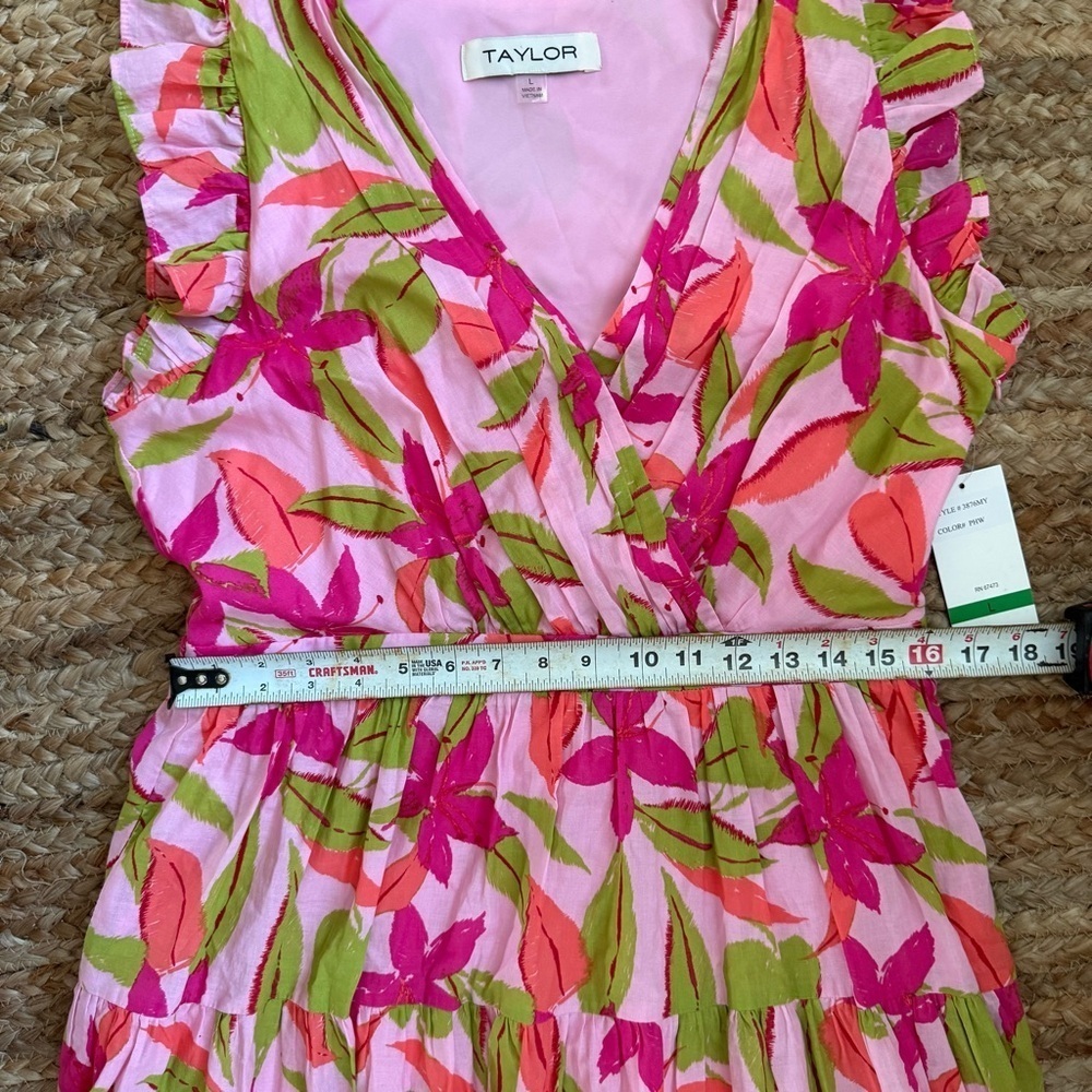 NEW Taylor Large Pink Tropical Floral Tiered Sleeveless Cotton Dress - Picture 5 of 9